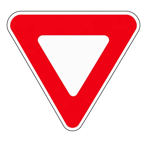 A yield sign is a triangle with a white background and a red border